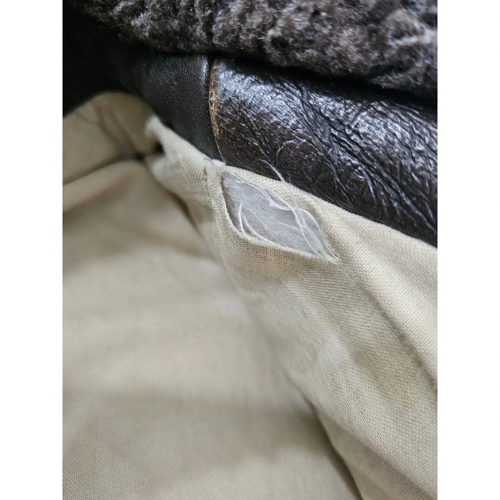 VTG Distressed Arizona Military XL Leather Bomber Flight Jacket Brown Sherpa